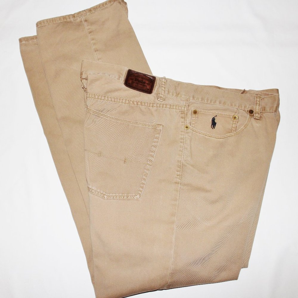 NICE Ralph Lauren Polo 100% Cotton 5 Pocket Jeans, 38 X 32 Khaki Tan